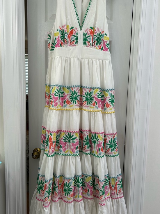 Boden Dresses & Skirts - Boden Cotton Maxi Tie Neck Dress with Scalloped Trim